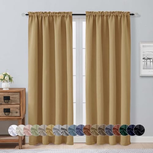 Image of Aiyufeng Gold Blackout Curtains for Bedroom 72 Inch Length 2 Panels Set, Privacy Thermal Insulated Rod Pocket Door Window Curtains for Patio French Door Front Door, W40 x L72 Inch, Gold