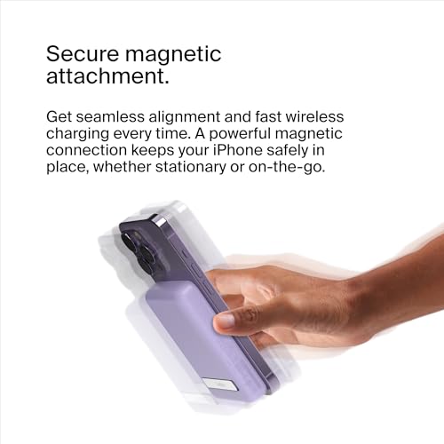 Belkin 5000 mAh Magnetic Wireless Power Bank, Portable Charger Compatible with MagSafe with Pass-thru Charging, 7.5W Output, 10W Input and Kickstand, Compatible with iPhone 16, 15, 14 Series – Purple - Image 3
