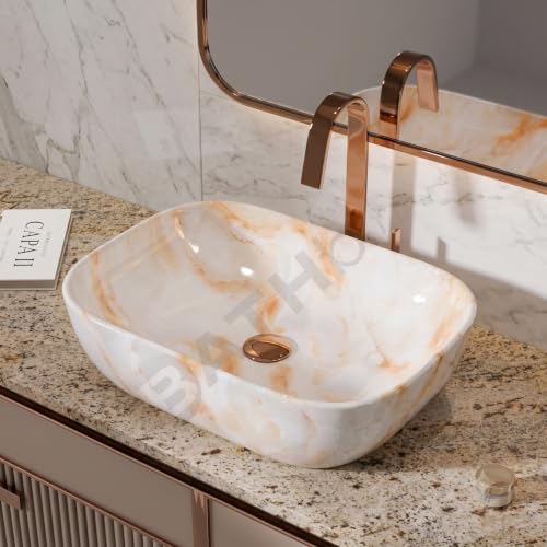 Image of Designer Ceramic Wash Basin For Bathroom | Over Counter Bathroom Basin | Counter Top Bathroom Sink | Wash Basin For Restaurant, Hotel (18 x13 x 5 Inch) (102)
