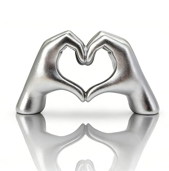 Xutanek Heart Hands Ornament Modern Sliver Heart Hands Sculpture Home Decoration Heart Ornament for Living Room Bedroom Silver Shelf Ornaments for Office Decor Decorative Home Accessories 10.5CM