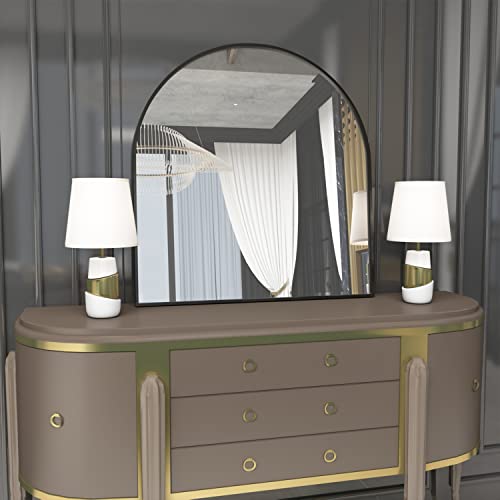 Neuweaby Arched Wall Mirror, Arched Bathroom Mirror, Fireplace Mantel Mirror, Wall Mounted 33"X31" Large Black Arch Mirror W/ Metal Frame, Entryway Mirror Bedroom #TOP5