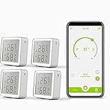 4 Stück WiFi-Thermometer Hygrometer, Bluetooth Raumthermometer wlan Temperatursensor mit Smart App, Monitor für Innentemperatur und Luftfeuchtigkeit, Datenspeicherung für Gewächshaus Weinkeller
