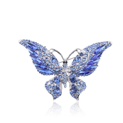 Image of FEELMEM Crystal Rhinestone Butterfly Brooch Pin Blue Color Butterfly Brooches for For Women Wedding /Banquet /Birthday Party