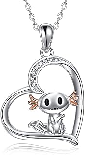 ONEFINITY Axolotl Necklace 925 Sterling Silver Heart Pendant Cubic Zirconia Cute Animal Jewellery Gift for Women Girls Daughter, Sterling Silver