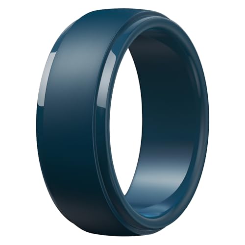 Image of Egnaro Men's Silicone Wedding Rings: Classic Black Step Edge Rubber band 10mm Wide 2.5mm Thick- Hypoallergenic for Gym /Outdoor /Gift(1 /4 /7 Variety Pack with Half Size)