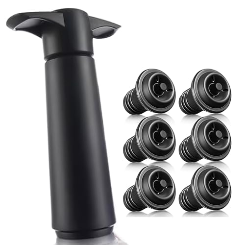 Marstey Wine Saver with 6 Pcs Vacuum Wine Stopper, Black Reusable Wine Vacuum Pump and Wine Bottle Sealer Vacuum to Keep Wine Fresh, Wine Pump + 6 Wine Stoppers for Wine Lovers, MRS-4489715
