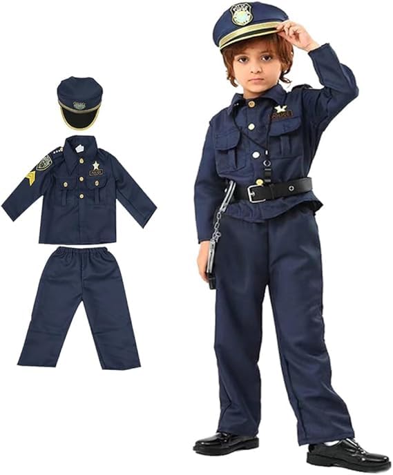 Police Costume for Kids Include Police Hat, Shirt, Pants, Belt, Police Officer Outfit Dress Up for Boys&Girls Halloween Pretend Play