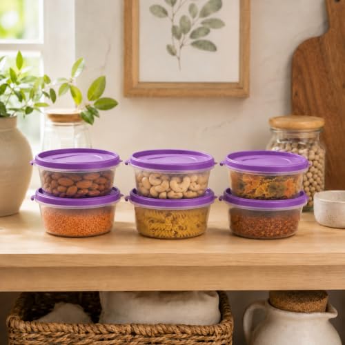 Image of Cutting EDGE Nesterware 500ml Stackable Food Container (Set of 6, Purple) | BPA-free plastic, stackable design, leak-proof, kitchen storage, pantry, fridge, meal prep, reusable, travel use