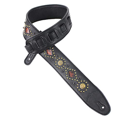 Walker And Williams GTR-20-BB Sedona Sangle rembourrée avec rivets et rivets Noir - Les Beatles, Paul McCartney, John Lennon, RIngo Starr, George Harrison Walker And Williams GTR-20-BB Sedona Sangle rembourrée avec rivets et rivets Noir
