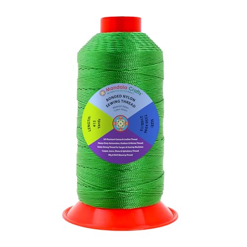 Mandala Crafts Size 346 210D T350 Green Bonded Nylon Thread, 415 YDs