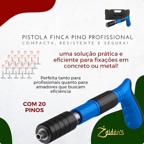 Pistola Fixação Ação Direta Finca Pinos Prego Ferramenta Manual Aciompanha 20 Rebites Oculos de Prot