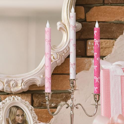Image of Honoson 6 Pcs Pink Bow Flameless Candles 10.6 inch for Wedding Bridal Shower