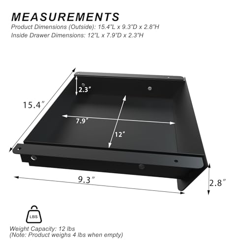 Image of Under Desk Mounted Sliding Drawer with 60 Degree Tilt Panel to Pull Out, 15'' Long & 9'' deep Large Storage Organizer for Sit Stand Workstation