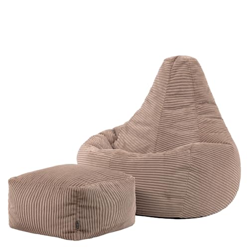 Icon Dalton Sitzsack mit Hocker Cord, Mokkabraun, Gaming Sitzsack...