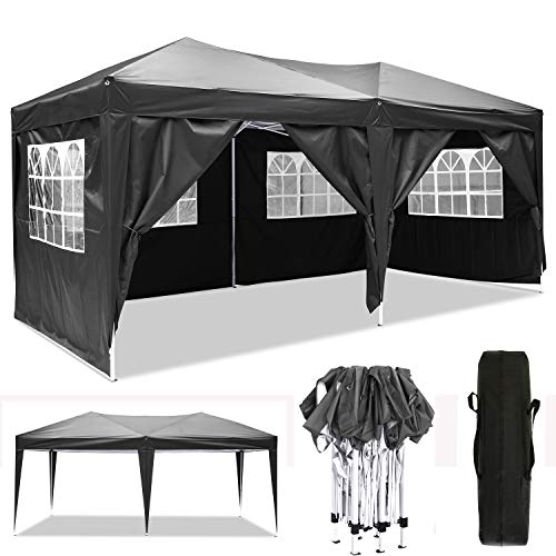 Hiriyt Pavillon Falt Pavillon 3x3m/ 3x6m Wasserdicht Faltbare Gartenpavillon Festival Sonnenschutz Faltpavillon, UV-Schutz 50+ Ideal für Garten, Terrasse, Grillpartys, 6 Farben (3x6m/Schwarz)