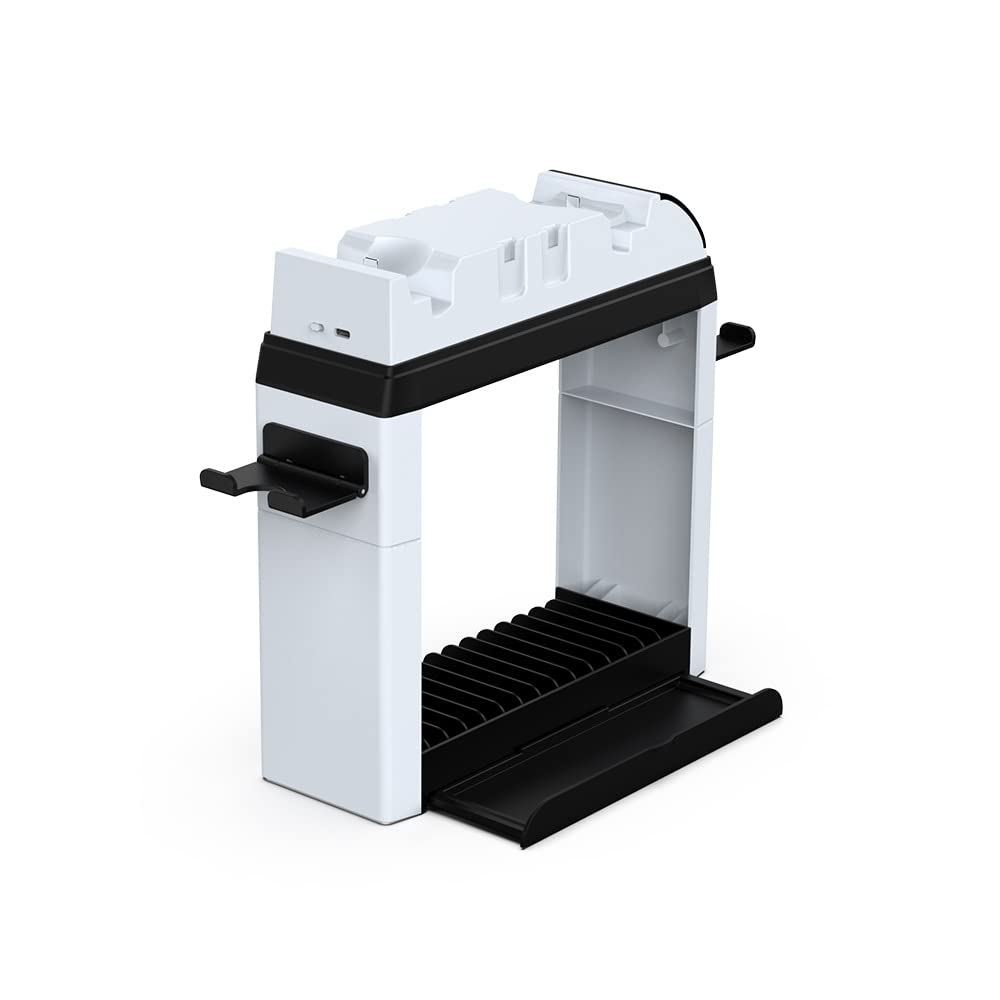 Game Storage Tower 6-in-1 Stazione di ricarica dock di ricarica per Switch, archiviazione universale per videogiochi e controller caricabatterie stand memorizza 15 dischi di gioco o Blu-Ray