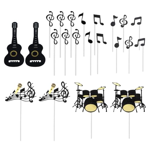 CWPFVQA Juego De 25 Piezas De Decoración para Tarta De Cumpleaños, Decoración para Tarta De Música, Suministros para Fiestas De Cumpleaños De Guitarra para Fiestas Temáticas De Cantantes
