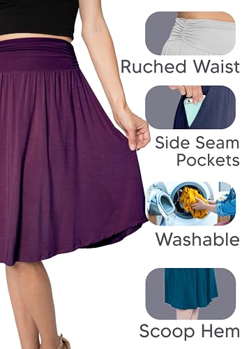 Women's and Plus Size Scoop Hem Flare Mid Length Skirt with Pockets | S-5X4