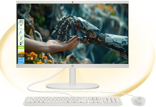 HP All-in-One Desktop Computer – 21.5\" FHD, Intel Celeron, 16GB RAM, 128GB SSD + 128GB Portable SSD, Wi-Fi 6, Windows 11, AI-Powered