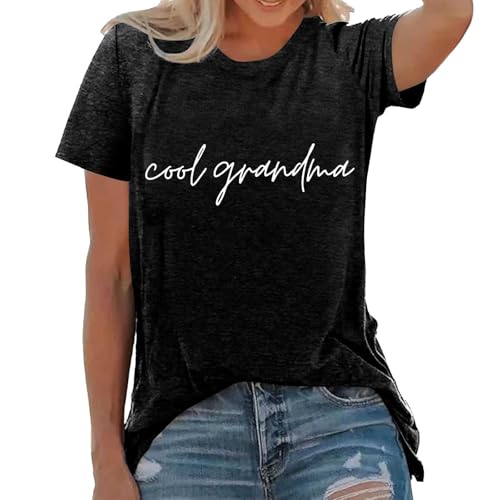 Camisetas de verano de manga corta con cuello redondo para mujer, estilo informal, holgadas, con cuello en V, estampadas, Negro, 3XL