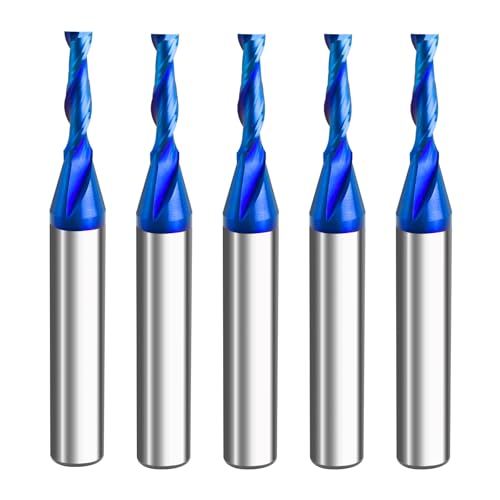 Image of 5PCS Spiral Upcut Router Bit 1 /4 inch Shank 1 /8 inch Cutting Dia 2 inch OAL with Nano Blue Coating Solid Carbide for CNC & Wood & Plastic Routing,Engraving,Grooving