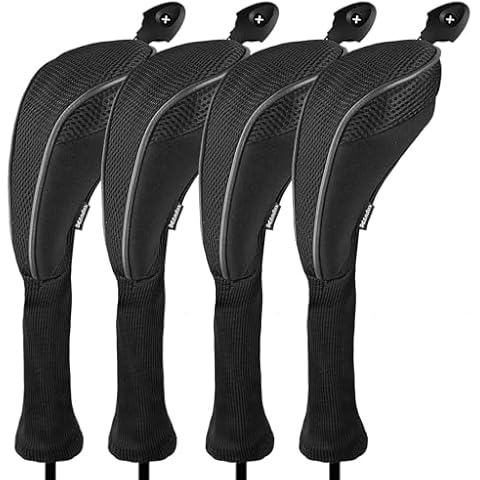 Andux 4 Pack Long Neck Golf Hybrid Club Head Covers Dial No. Tag CTMT-01 Black/Black Cover