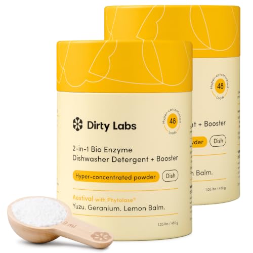 Image of Dirty Labs | Dishwasher Detergent and Booster | Aestival Scent | 96 Loads (2 lbs) | Ultra Clean, Spot Free, Quick Wash Optimized | Hyper Concentrated