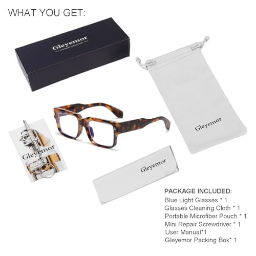 Image of Gleyemor Trendy Blue Light Glasses for Men & Women - Square Computer Fashion Face Glasses (Tortoise)