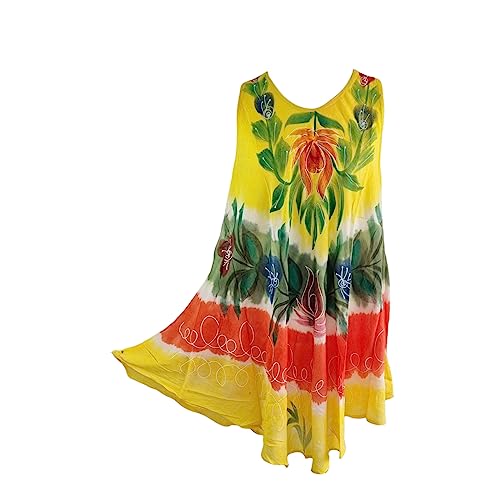 Kiran Fashion Robe tunique d'été pour femme Motif tie-dye Taille unique, jaune, taille unique
