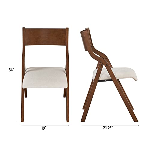 Ball & Cast Modern Folding Chairs Upholstered Kitchen Dining Chair Seating Set Of 2, Walnut #TOP2