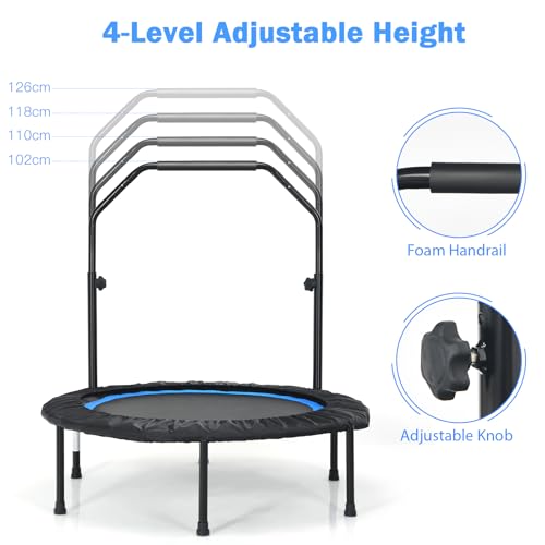 LIFEZEAL Trampoline de Fitness Pliable φ101cm, Sauteur avec Barre de Sécurité, 2 Bandes de Résistance, Hauteur Réglable 107,5-130,5 cm, Cadre en Acier, Charge de 150 kg, Intérieur & Extérieur – Image 5