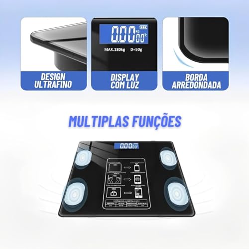 Balança Corporal Bioimpedância Profissional Transparente