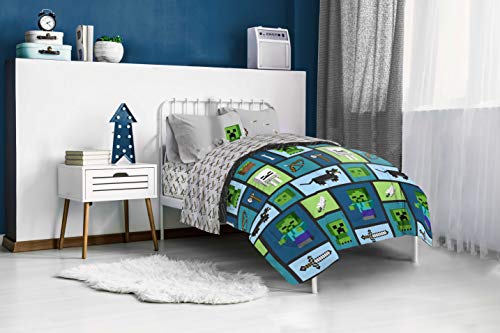Image of Jay Franco Minecraft Chibi College 5 Piece Full Bed Set - Includes Reversible Comforter & Sheet Set - Bedding Features Creeper & Ghost - Super Soft Fade Resistant Microfiber