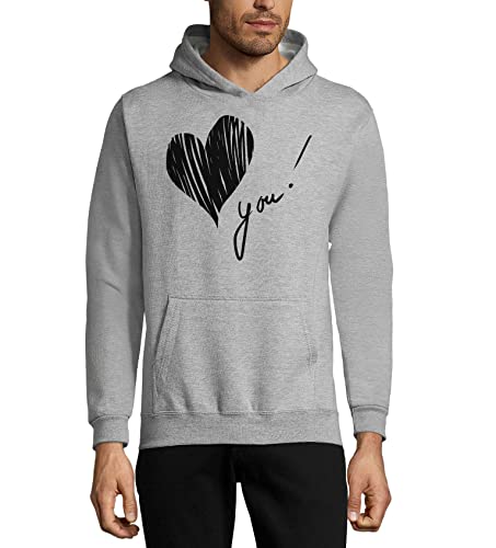 Sweat à capuche Sketch Heart coton gris sweat-shirt hoodie imprimé cœur mixte