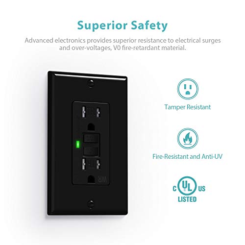 [10 Pack] Webang Self-Test Gfci Outlets, Tamper-Resistant And Weather-Resistant, Gfci Receptacle With Led Indicator, Decorative Wall Plates And Screws Included, 15 Amp/125 Volt, Etl Listed, Black #TOP3