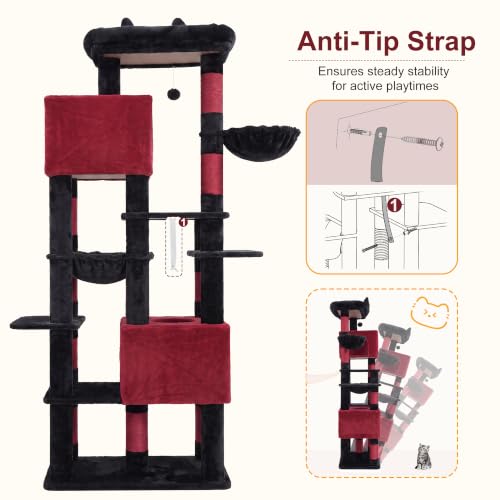 Image of Heybly Cat Tree, 76-Inch Tall Heavy Duty Cat Tower for Big Cats HCT039BR