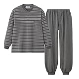 パジャマ 極暖 長袖長パンツ（前あき） Ｔ／Ｃパイル裏起毛ボーダー メンズ