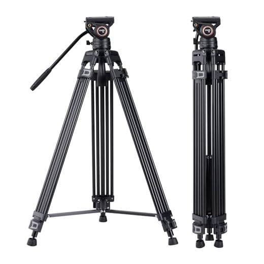 Cayer BF30L Video Tripod with Fluid Head, 73" Heavy Duty Tripod with 360 Degree Fluid Head and Quick Release Plate for DSLR, Camcorder, Cameras, 17.6 lbs playload