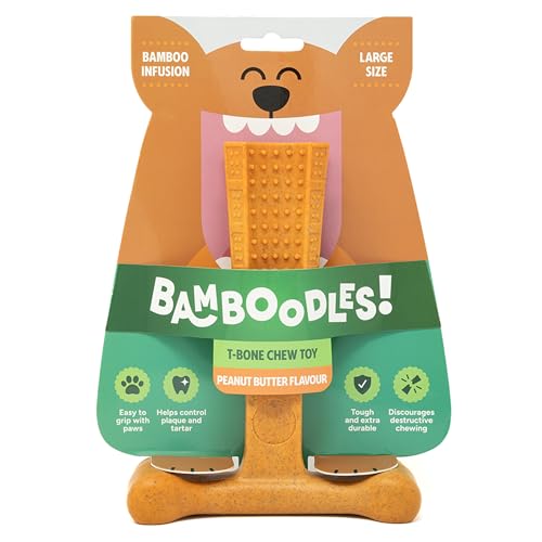 Bamboodles Brinquedo mastigável para cães com manteiga de amendoim, tamanho grande