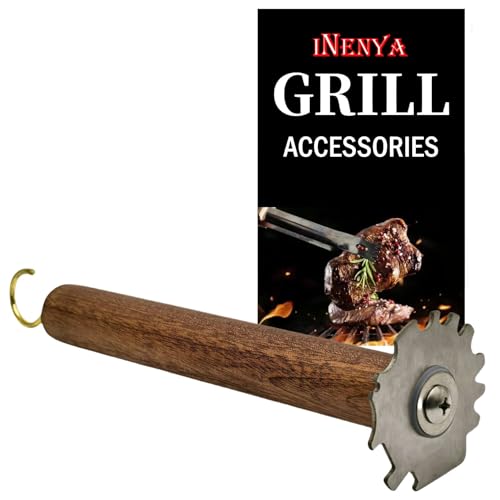 iNenya Grill Scraper for BBQ Grate and Griddle, Bristle-Free, 8.3” Wooden Handle – Safe Grill Cleaner for Outdoor Grills, Includes Round and V-Shaped Grooves – Grilling Accessories for Men