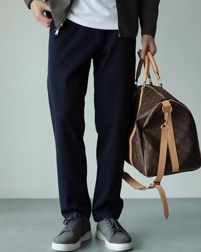 Men's Business Casual Pants, Wrinkle-Resistant Straight Fit, Navy Blue, 9/10 Length2