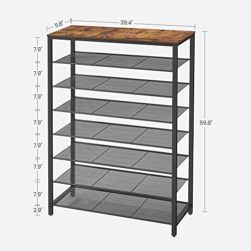 VASAGLE 8 Tier Shoe Rack, Shoe Organizer for Closet, Entryway, 32-40 Pairs of Shoes, Large Shoe Rack Organizer with 7 Metal Mesh Shelves, 11.8 x 39.4 x 59.8 Inches, Rustic Brown and Black ULBS012B01 - Image 4