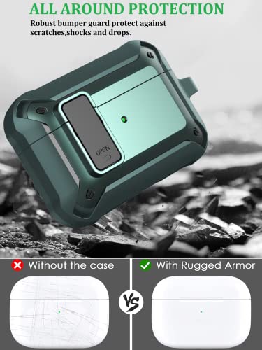 Image of Olytop for Airpods Pro 2 /1 Gen Case Cover with Lock (2019 /2022 /2023), Rugged Locking Case for Airpod Pro 2nd /1st Generation Shockproof Armor Protective Skin for Apple iPod Pro - Army Green