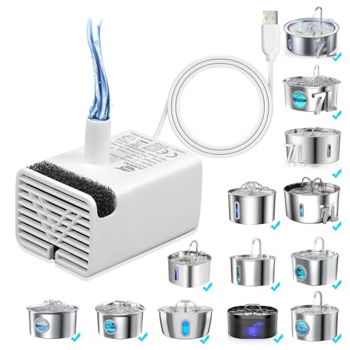 Cat Water Fountain Pump Pet Water Fountain Pumps Replacement JY-830 Submersible Motor Fountains Pump for Stainless Steel Cats DispensersUltra Quiet Dog Drinking Fountain Pump