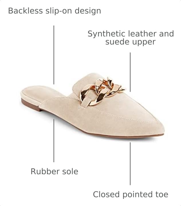 Image of Juliet Holy Womens Mules Flats Pointed Toe Backless Loafers Slip on Metal Chain Slides