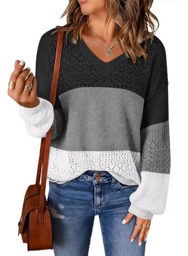 Image of JOCAFIYE Womens Sweaters Casual Long Sleeve V Neck Pullover Sweater Tops