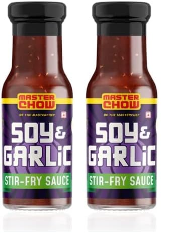 Image of MasterChow Soy & Garlic Stir-Fry Cooking Sauce 220gms | Healthy, Low Calorie - only 40Kcal Per Serve | Non-Spicy Taste | With Real Oyster Sauce | Serves 4-5 Meals (Pack of 2)