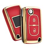 OATSBASF Coque de clé de Voiture pour Peugeot 207 307 308 407 408 3008 5008 Citroën C2 C3 C4 C5 C6 C8 2 Boutons Coque de Protection Accessoires (Rouge-Bord Doré)