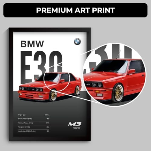Image of Funk You Store BMW E30 M3 Poster | Framed Poster of E30 M3 A4 Sized (31 x 23 cm) | BMW Car Posters for Wall, Gift for Boys, Car Frames | Cars Posters for Wall, Bedroom, Hostel, Study Room (F 047)