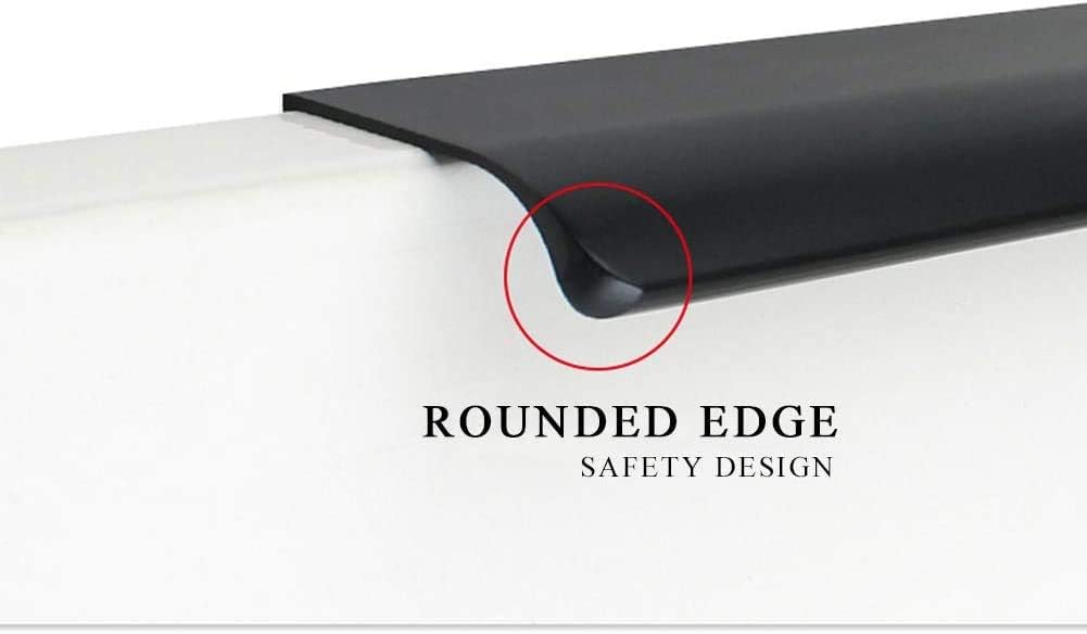 Schweek 10 Pack Modern Style Finger Edge Pull Furniture DrawerHandles Hidden Cabinet Kitchen Drawer Handles Knobs, Black 120mm